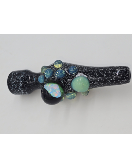 Hand Blown Glass Chillum Black Sparkly