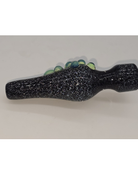 Hand Blown Glass Chillum Black Sparkly